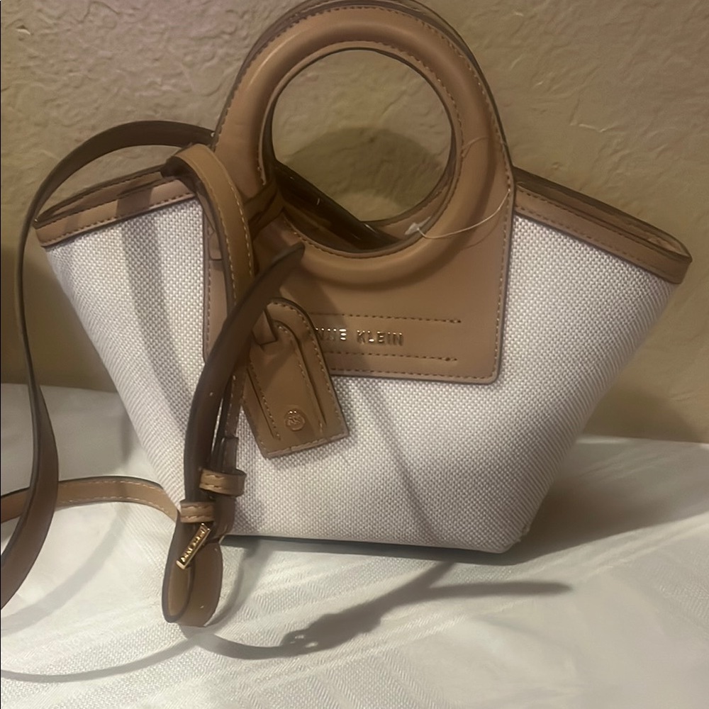 Calvin Klein Tan and Cream Mini Bag with Structured Silhouette